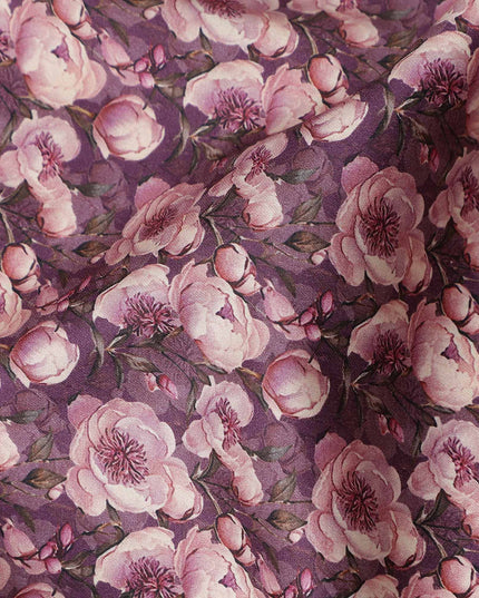 Plum Purple Floral Cotton Satin Fabric