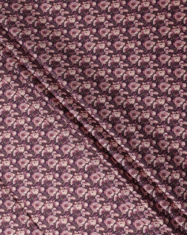 Plum Purple Floral Cotton Satin Fabric