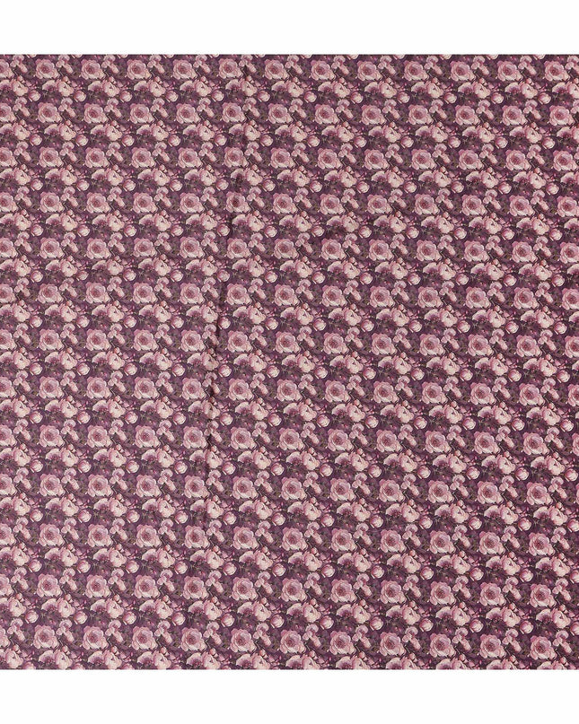 Plum Purple Floral Cotton Satin Fabric