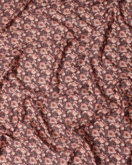 Mocha Brown Floral Cotton Satin Fabric