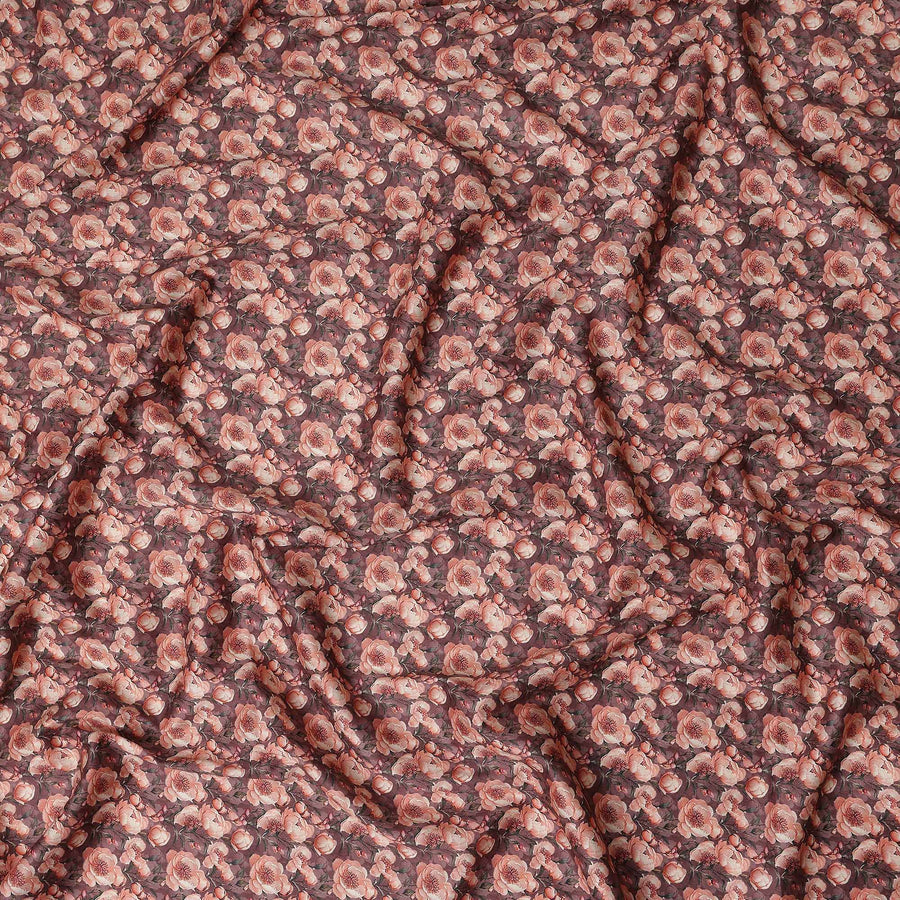 Mocha Brown Floral Cotton Satin Fabric