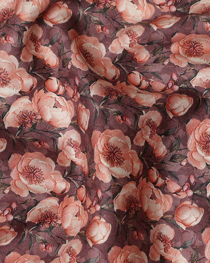 Mocha Brown Floral Cotton Satin Fabric