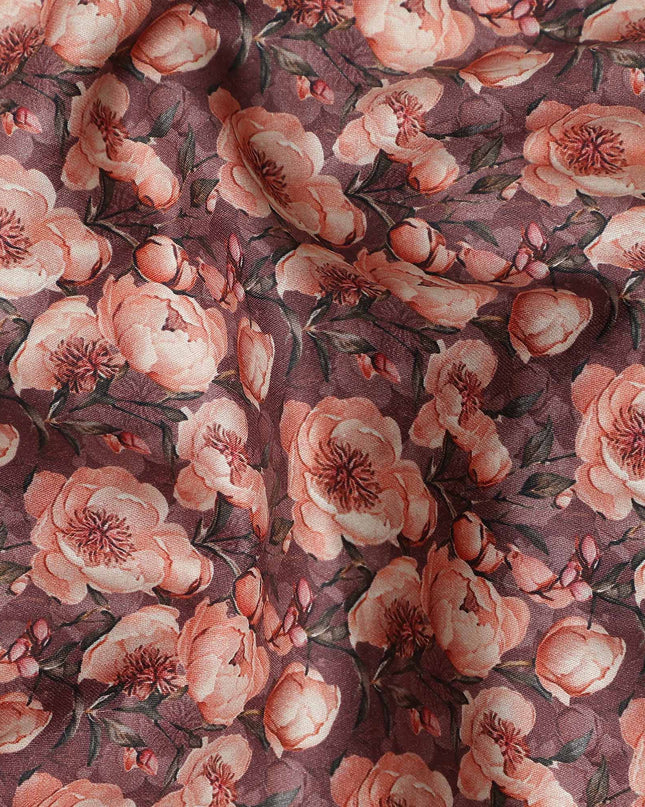 Mocha Brown Floral Cotton Satin Fabric