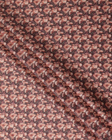 Mocha Brown Floral Cotton Satin Fabric