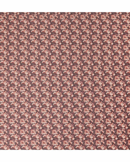 Mocha Brown Floral Cotton Satin Fabric