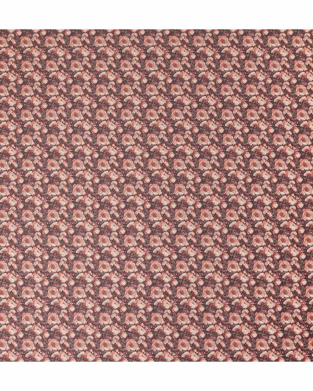 Mocha Brown Floral Cotton Satin Fabric