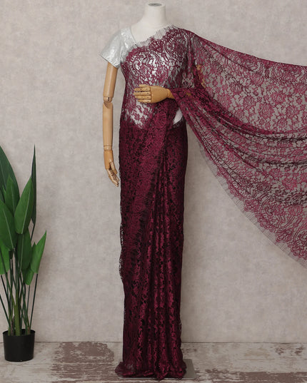 Burgundy Wine French Chantilly Lace Saree 5.5m
