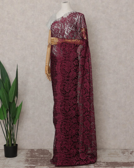 Burgundy Wine French Chantilly Lace Saree 5.5m