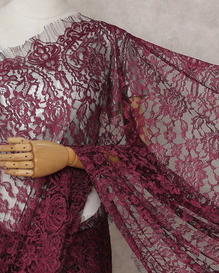 Burgundy Wine French Chantilly Lace Saree 5.5m