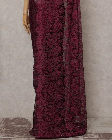 Burgundy Wine French Chantilly Lace Saree 5.5m