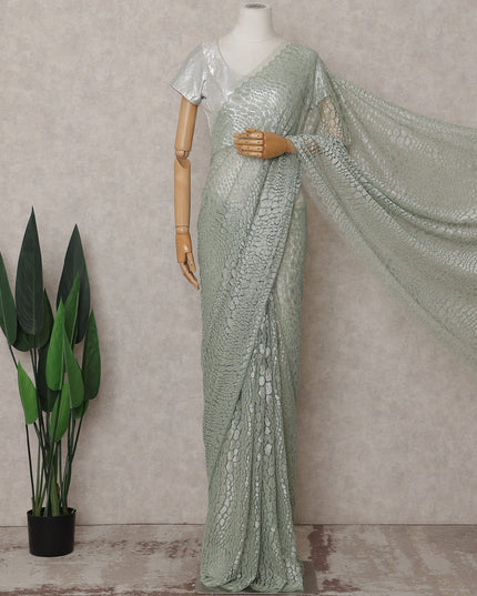 Sage Green Chantilly Lace Saree - D31627