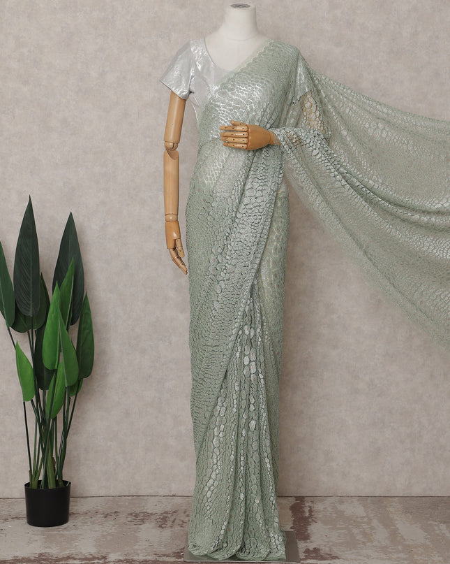 Sage Green Chantilly Lace Saree - D31627
