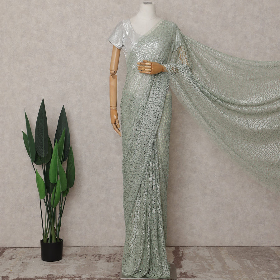 Sage Green Chantilly Lace Saree - D31627