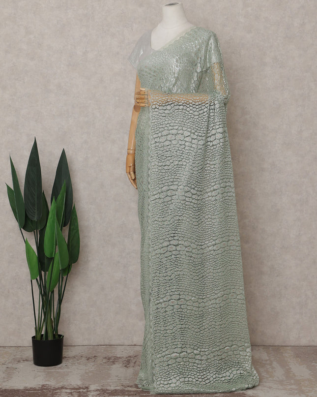 Sage Green Chantilly Lace Saree - D31627