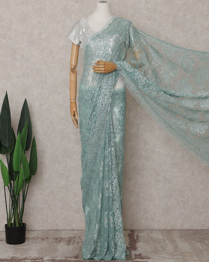 Mint Green Chantilly Lace Saree - D31626