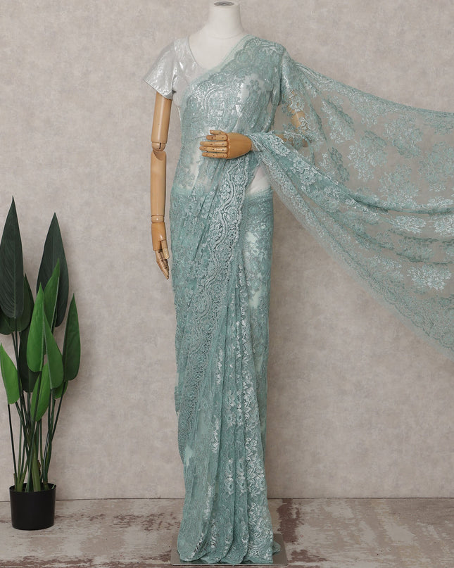 Mint Green Chantilly Lace Saree - D31626