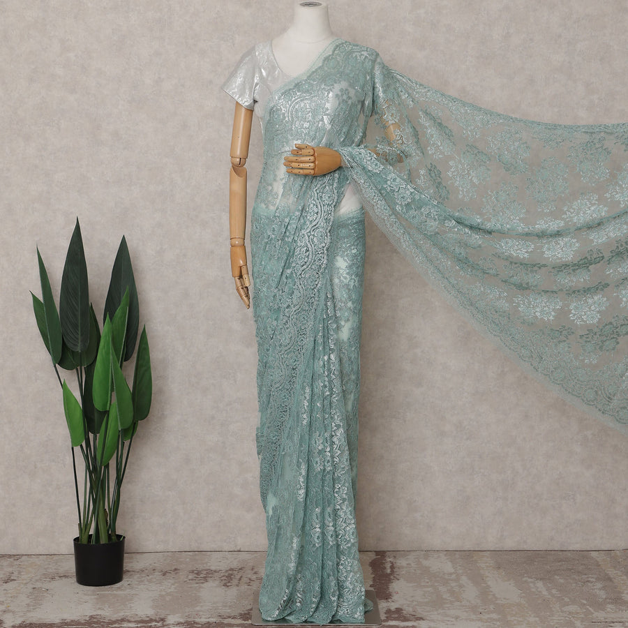 Mint Green Chantilly Lace Saree - D31626