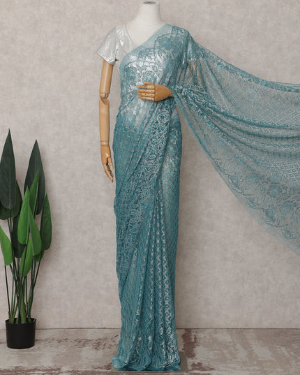 Teal Blue Chantilly Lace Saree - D31624