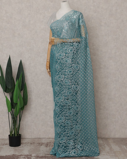 Teal Blue Chantilly Lace Saree - D31624
