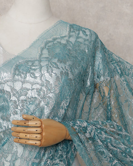 Teal Blue Chantilly Lace Saree - D31624