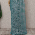 Teal Blue Chantilly Lace Saree - D31624