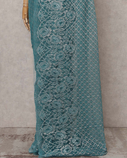 Teal Blue Chantilly Lace Saree - D31624