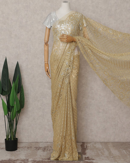Champagne Gold Chantilly Lace Saree - D31625