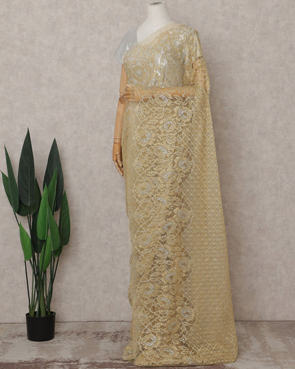 Champagne Gold Chantilly Lace Saree - D31625