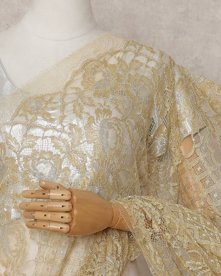 Champagne Gold Chantilly Lace Saree - D31625