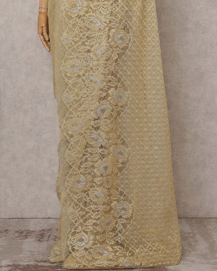 Champagne Gold Chantilly Lace Saree - D31625