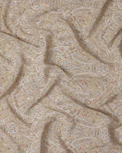 Khaki Taupe Beige Printed Viscose Crepe Fabric 110cm