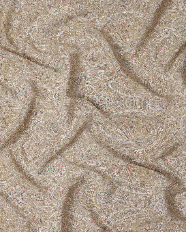 Khaki Taupe Beige Printed Viscose Crepe Fabric 110cm