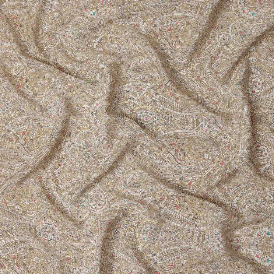 Khaki Taupe Beige Printed Viscose Crepe Fabric 110cm