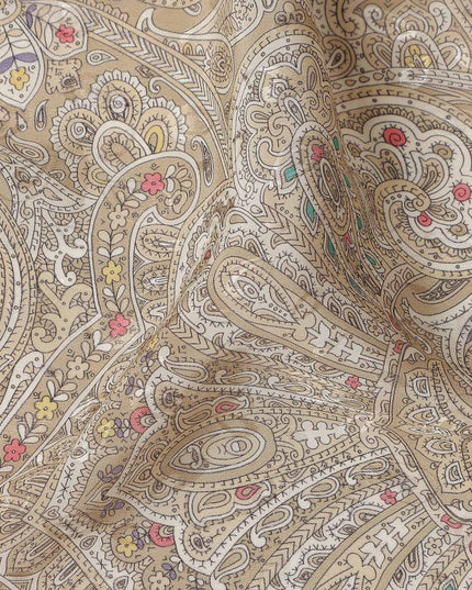 Khaki Taupe Beige Printed Viscose Crepe Fabric 110cm