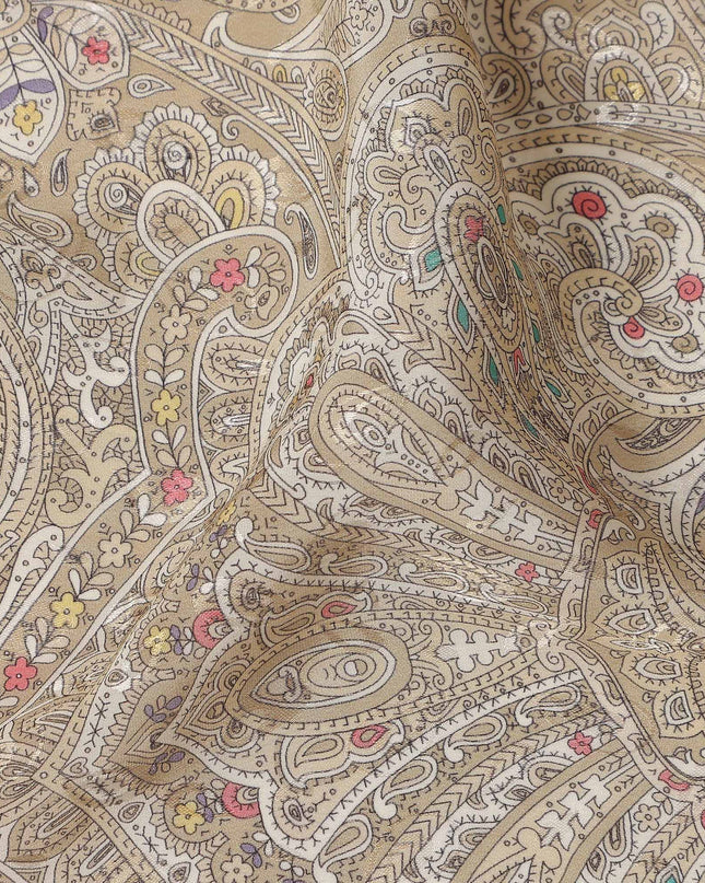 Khaki Taupe Beige Printed Viscose Crepe Fabric 110cm