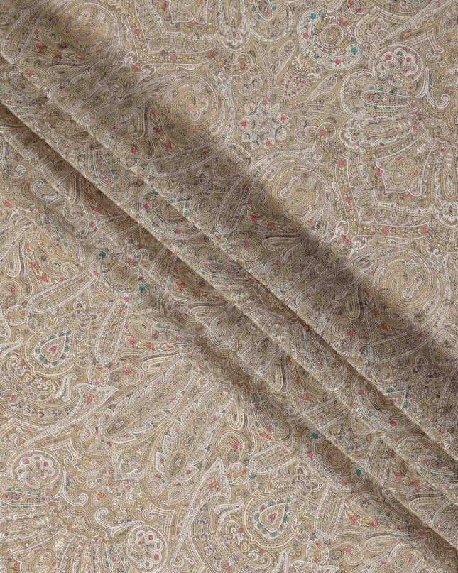 Khaki Taupe Beige Printed Viscose Crepe Fabric 110cm