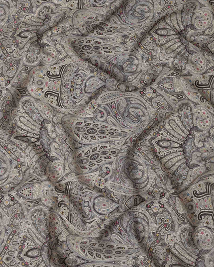 Charcoal Grey Printed Viscose Crepe Fabric 110cm