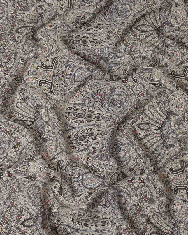Charcoal Grey Printed Viscose Crepe Fabric 110cm
