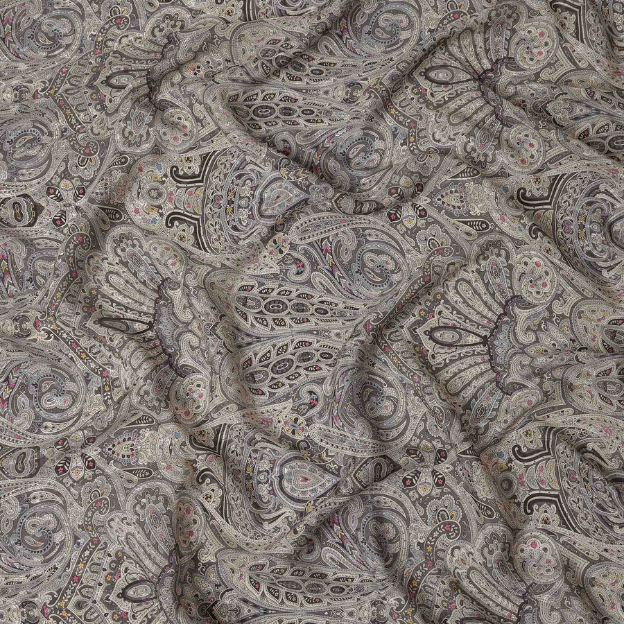 Charcoal Grey Printed Viscose Crepe Fabric 110cm