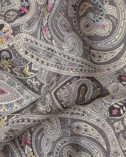 Charcoal Grey Printed Viscose Crepe Fabric 110cm