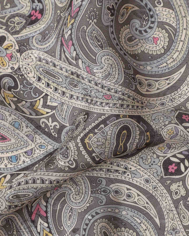 Charcoal Grey Printed Viscose Crepe Fabric 110cm