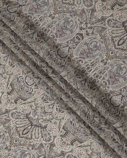 Charcoal Grey Printed Viscose Crepe Fabric 110cm