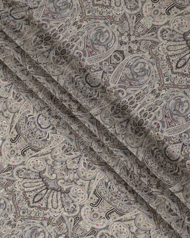 Charcoal Grey Printed Viscose Crepe Fabric 110cm
