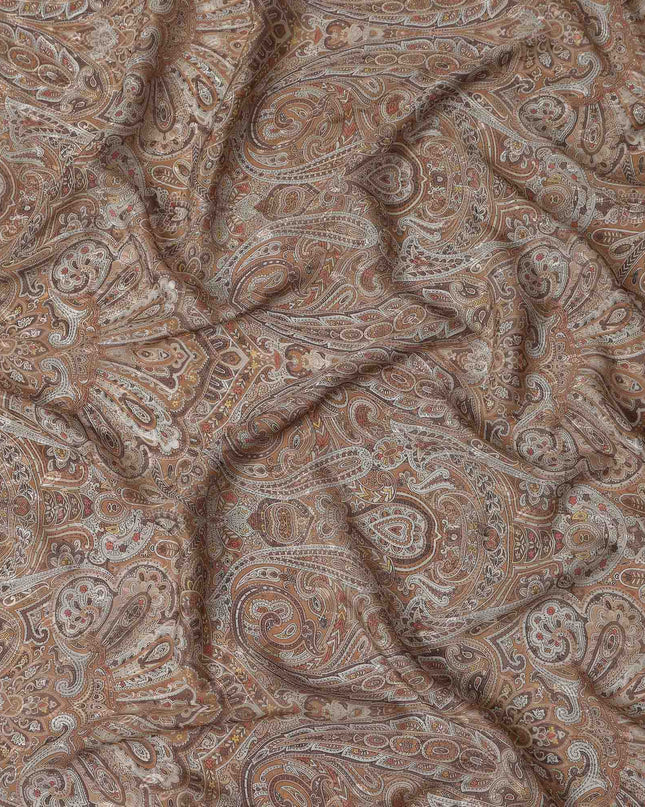 Toffee Camel Brown Printed Viscose Crepe Fabric 110cm