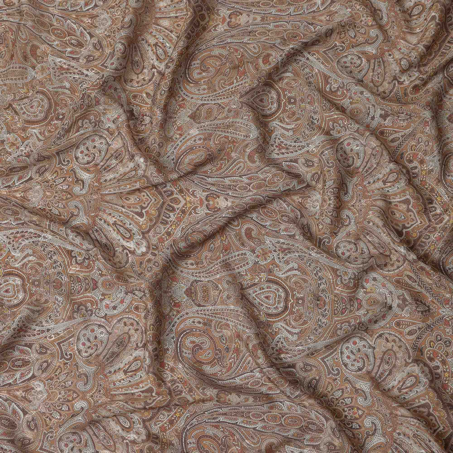 Toffee Camel Brown Printed Viscose Crepe Fabric 110cm
