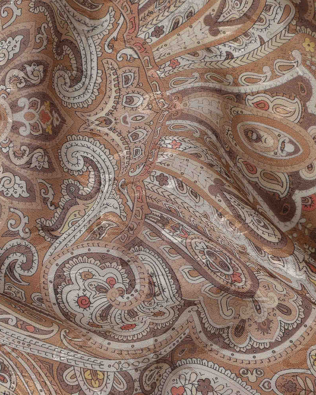 Toffee Camel Brown Printed Viscose Crepe Fabric 110cm