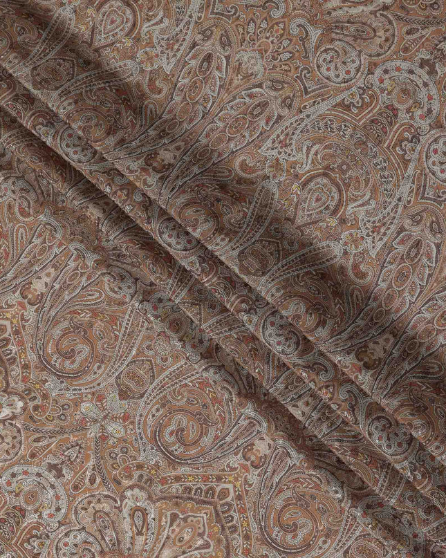 Toffee Camel Brown Printed Viscose Crepe Fabric 110cm