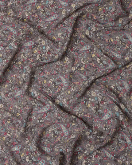 Dusty Mauve Grey Printed Viscose Crepe Fabric 110cm