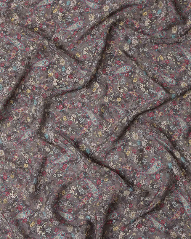 Dusty Mauve Grey Printed Viscose Crepe Fabric 110cm