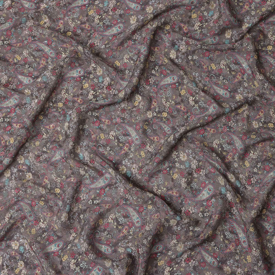 Dusty Mauve Grey Printed Viscose Crepe Fabric 110cm